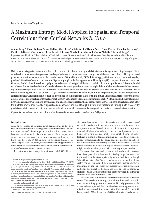 (PDF) A Maximum Entropy Model Applied to Spatial and Temporal ...