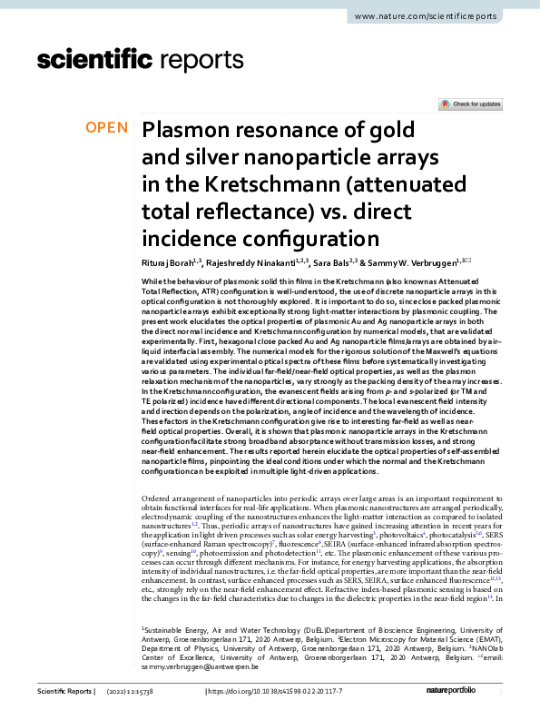 (PDF) Plasmon resonance of gold and silver nanoparticle arrays in the ...