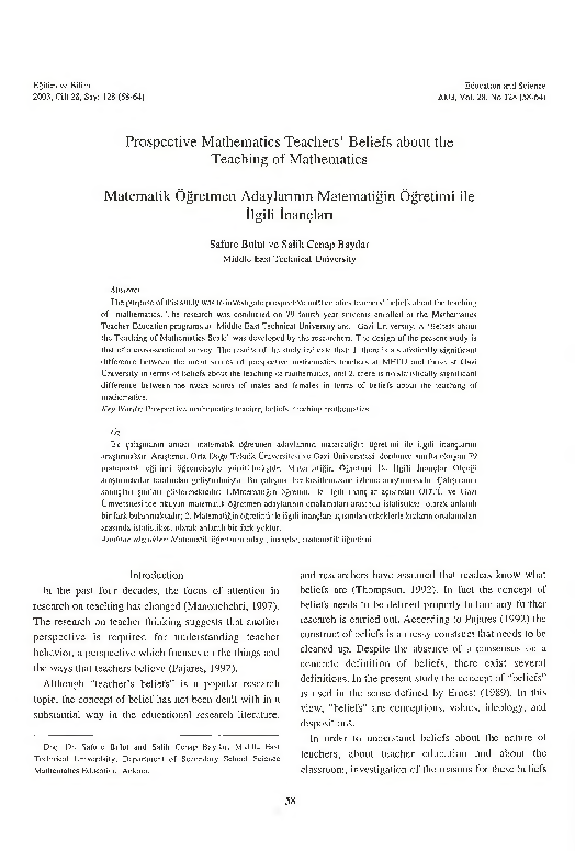 (PDF) Prospective Mathematics Teachers' Beliefs about the Teaching of ...