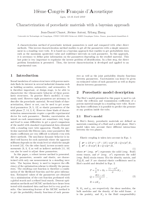 (PDF) Characterization of poroelastic materials with a Bayesian approach