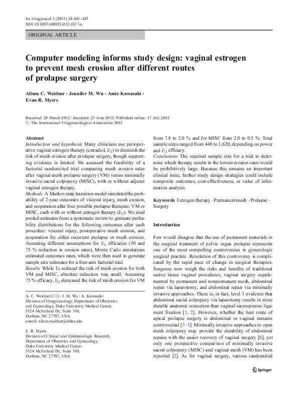 (PDF) Computer modeling informs study design: vaginal estrogen to ...