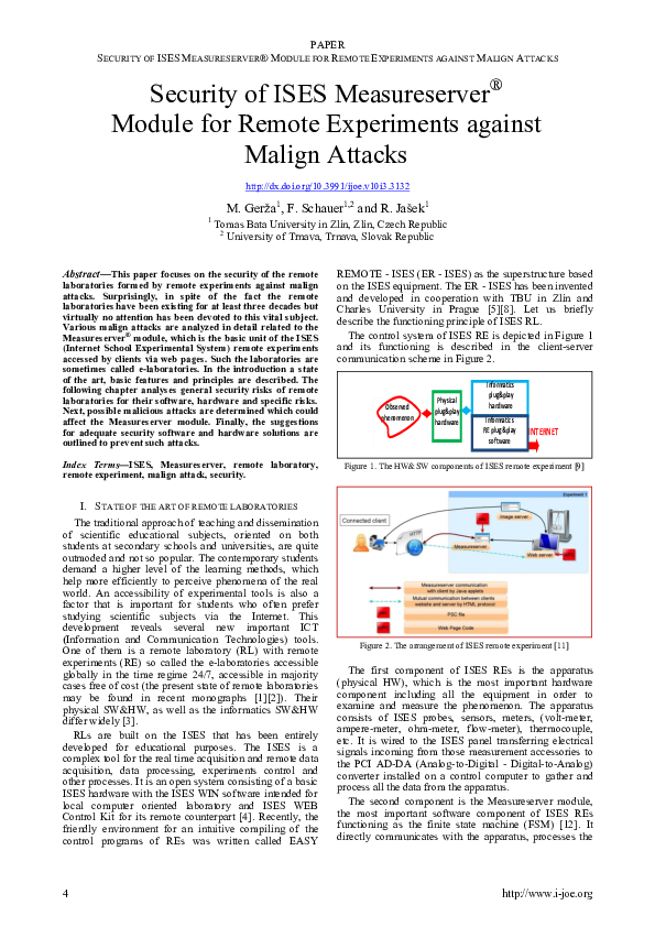 (PDF) Security of ISES Measureserver® Module for Remote Experiments ...