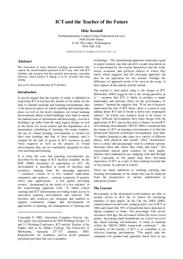 (PDF) ICT and the Teacher of the Future