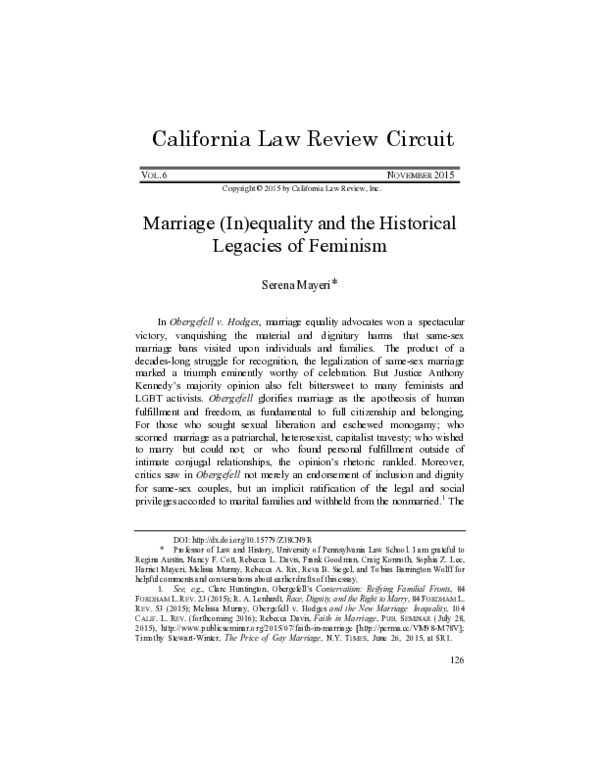 (PDF) Marriage (In)equality and the Historical Legacies of Feminism