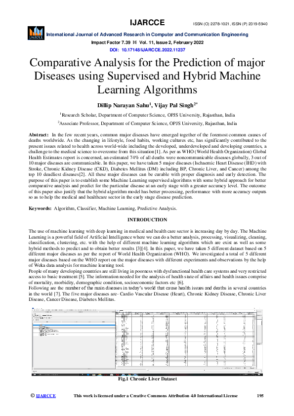 (PDF) Comparative Analysis for the Prediction of major Diseases using ...