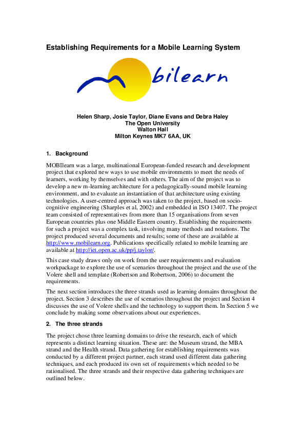 (PDF) Establishing Requirements for a Mobile Learning System