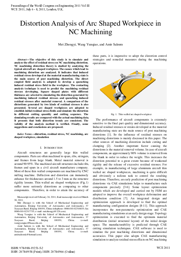 (PDF) Distortion Analysis of Arc Shaped Workpiece in NC Machining