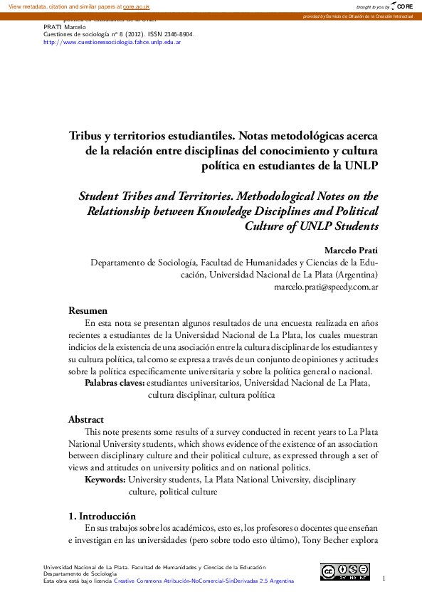 (PDF) Student Tribes and Territories. Methodological Notes on the ...