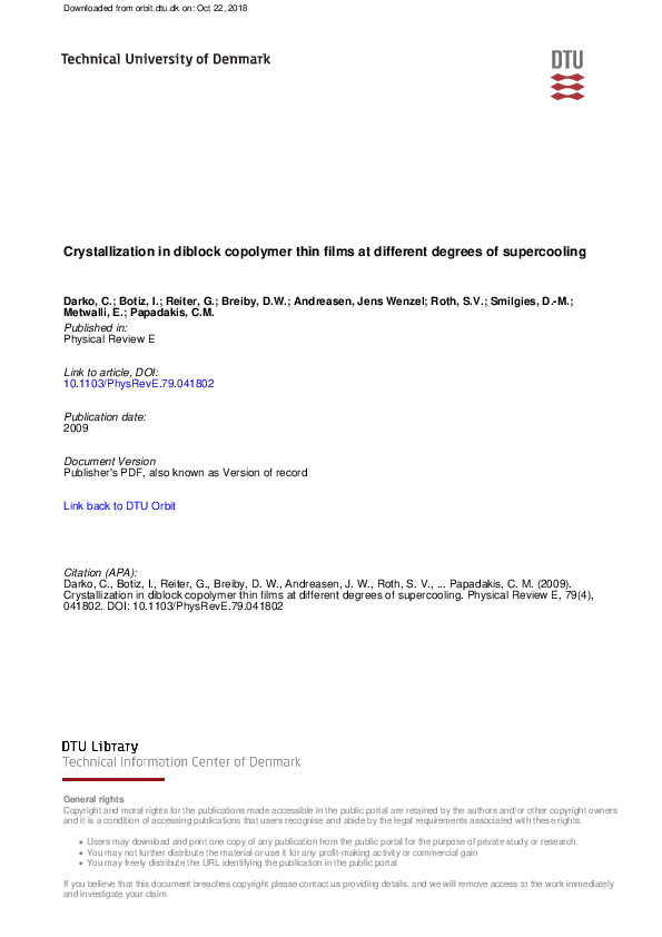 (PDF) Crystallization in diblock copolymer thin films at different ...