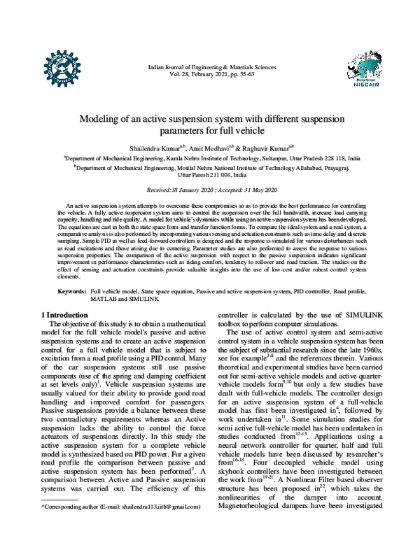 (PDF) Modeling of an active suspension system with different suspension ...