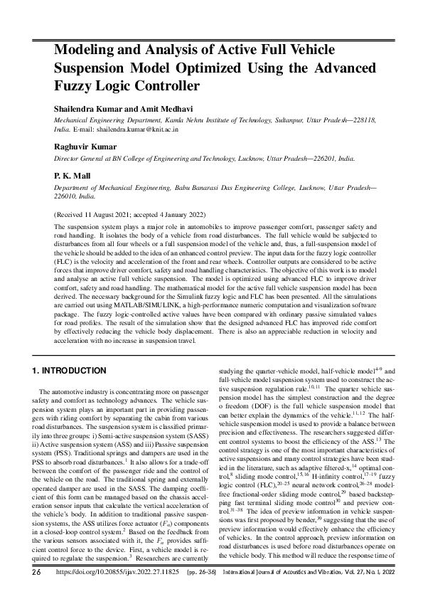 (PDF) Modeling and Analysis of Active Full Vehicle Suspension Model