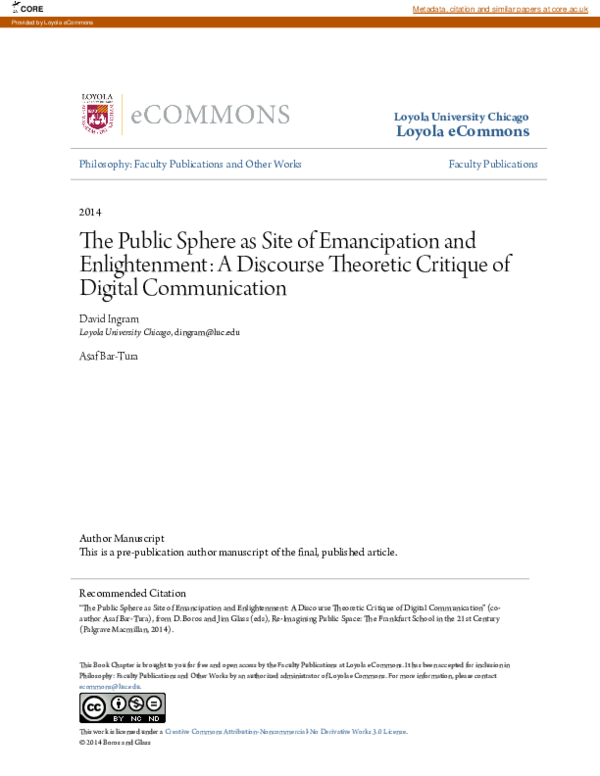 (PDF) The Public Sphere as Site of Emancipation and Enlightenment