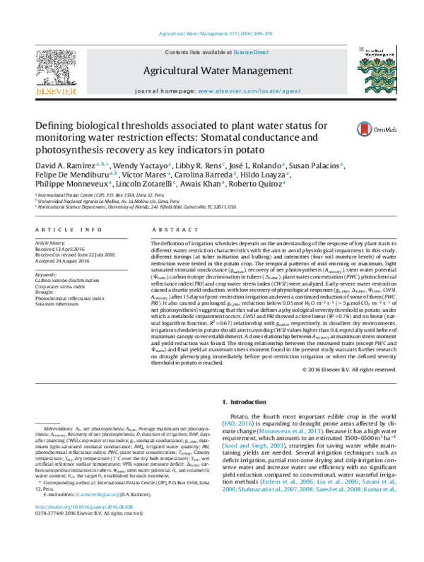 (PDF) Defining biological thresholds associated to plant water status ...