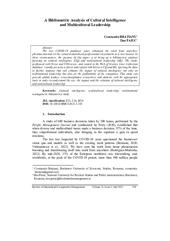 (PDF) A Bibliometric Analysis of Cultural Intelligence and ...