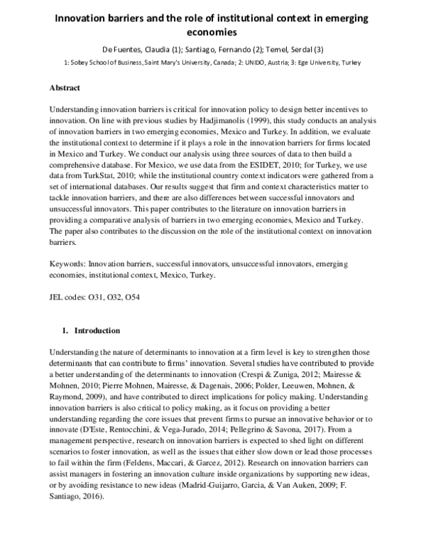 (PDF) Innovation barriers and the role of institutional context in ...