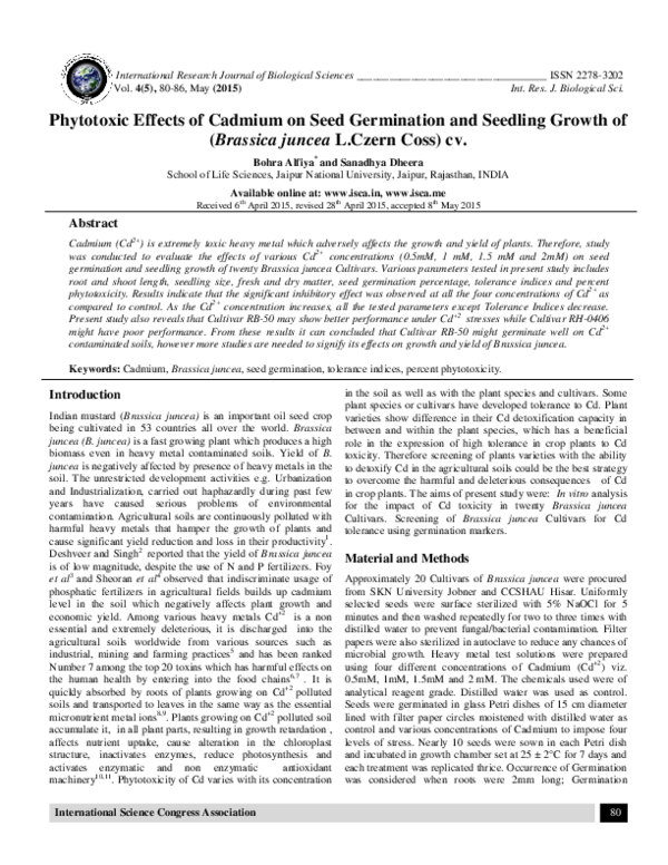 (PDF) Phytotoxic Effects of Cadmium on Seed Germination and Seedling ...