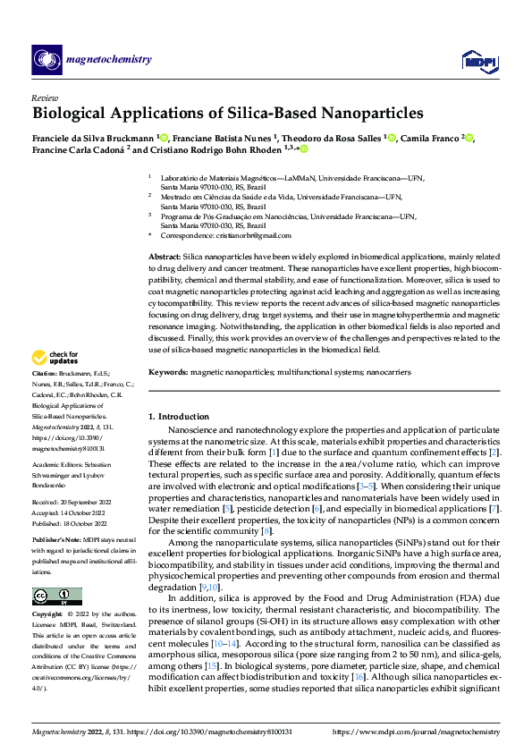 (PDF) Biological Applications of Silica-Based Nanoparticles