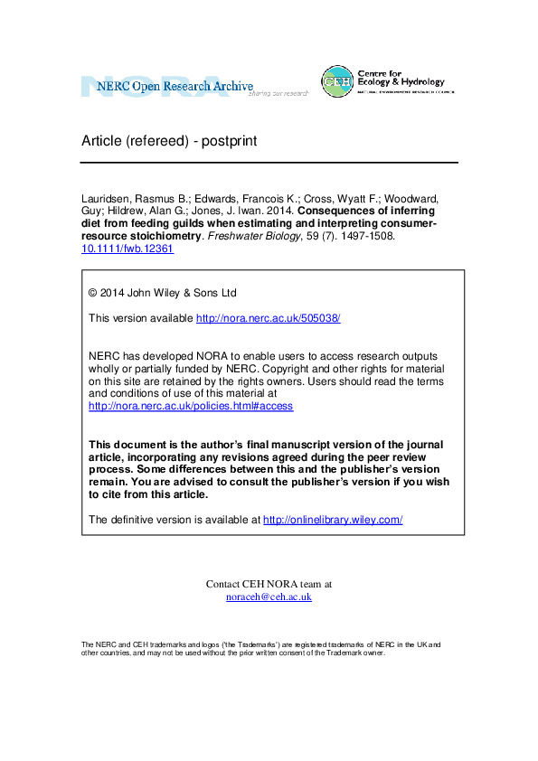 (PDF) Consequences of inferring diet from feeding guilds when ...