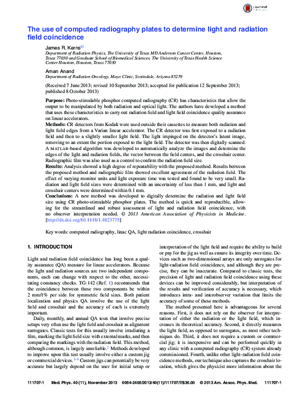 (PDF) The use of computed radiography plates to determine light and ...