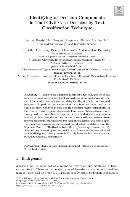 (PDF) Identifying of Decision Components in Thai Civil Case Decision by ...
