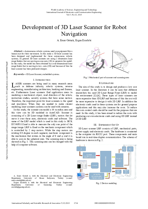 (PDF) Development Of 3D Laser Scanner For Robot Navigation