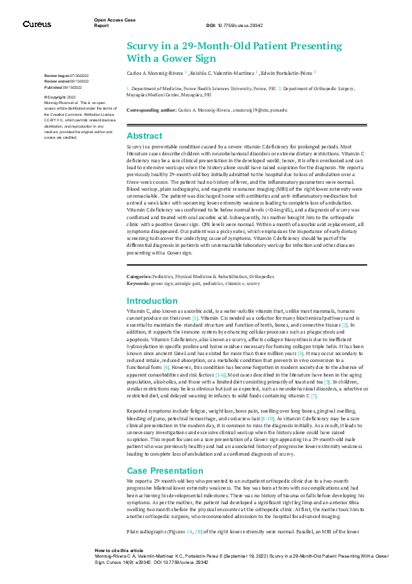 (PDF) Scurvy in a 29-Month-Old Patient Presenting With a Gower Sign