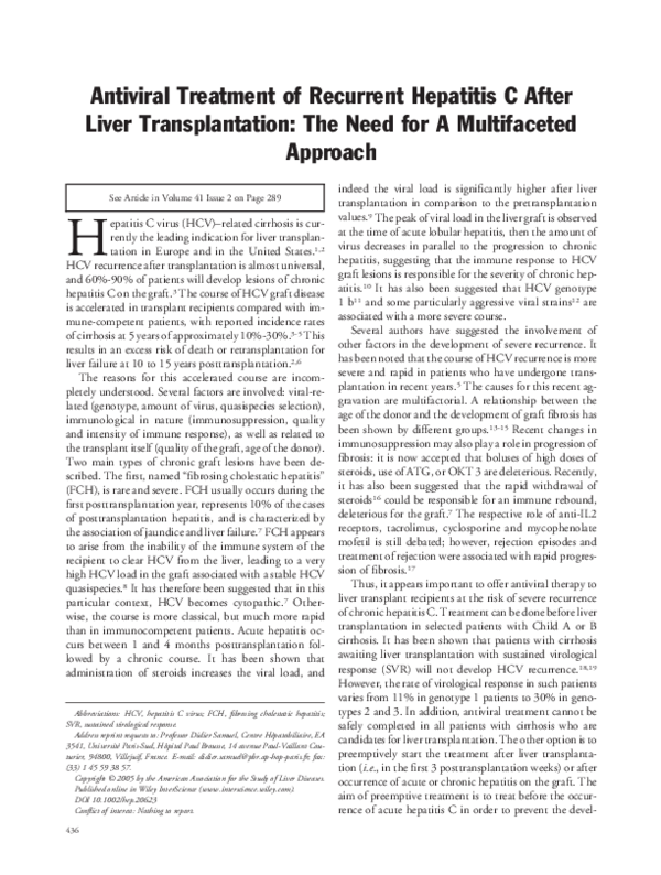 (PDF) Antiviral treatment of recurrent hepatitis C after liver ...