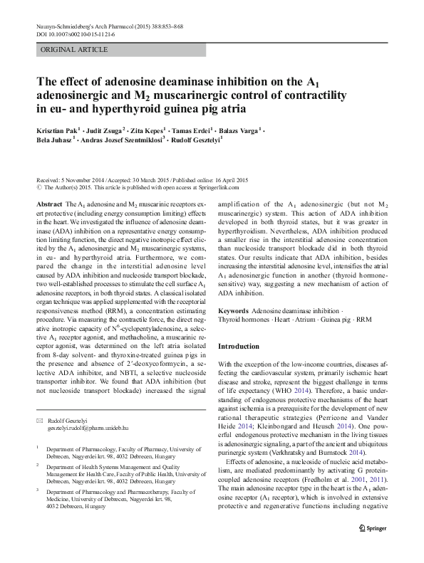 (PDF) The effect of adenosine deaminase inhibition on the A1 ...