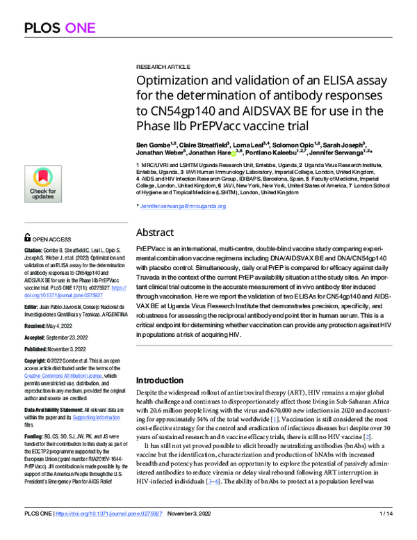 (PDF) Optimization and validation of an ELISA assay for the ...