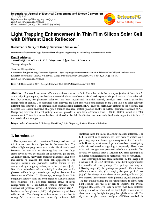(PDF) Light Trapping Enhancement in Thin Film Silicon Solar Cell with ...