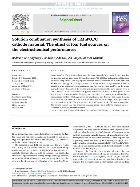 (PDF) Solution combustion synthesis of LiMnPO4/C cathode material: The ...