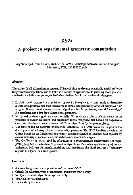 (PDF) XYZ: A project in experimental geometric computation