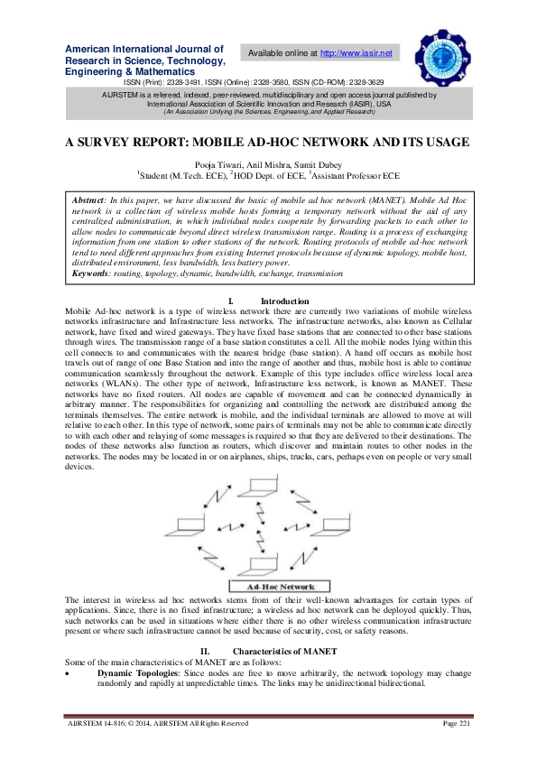 (PDF) A Survey Report: Mobile Ad-Hoc Network and Its Usage
