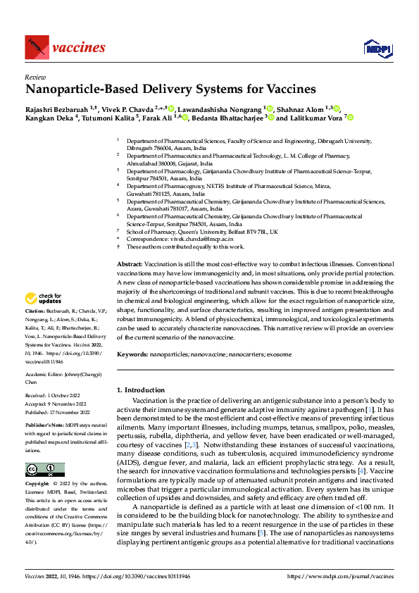 (PDF) Nanoparticle-Based Delivery Systems for Vaccines | Tutumoni ...
