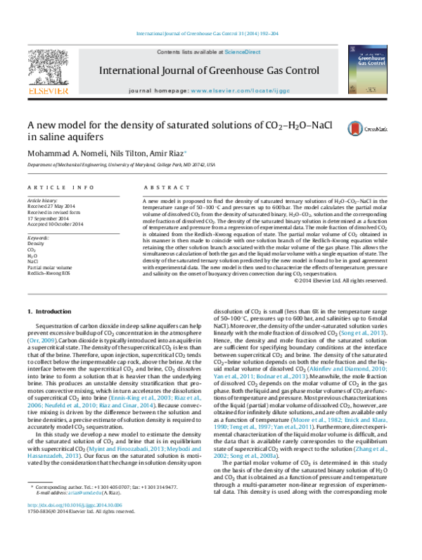 (PDF) A new model for the density of saturated solutions of CO2–H2O ...