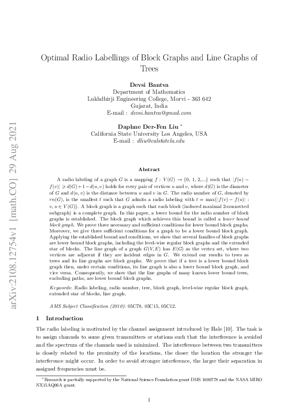 (PDF) Optimal radio labellings of block graphs and line graphs of trees