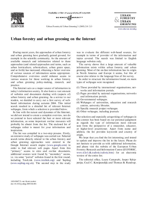 (PDF) Urban Forestry ; Urban Greening on the Internet