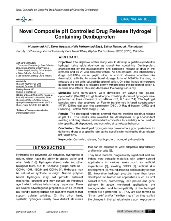 (PDF) Novel Composite pH Controlled Drug Release Hydrogel Containing ...