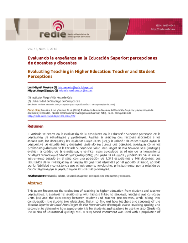 (PDF) Evaluating Teaching in Higher Education: Teacher and Student ...