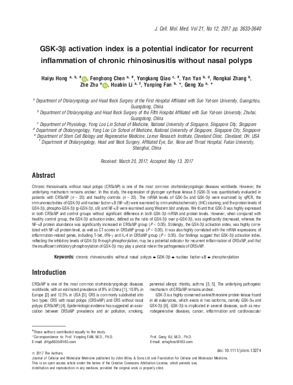 (PDF) GSK-3β activation index is a potential indicator for recurrent ...