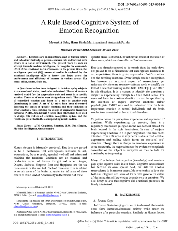 (PDF) A Rule Based Cognitive System of Emotion Recognition