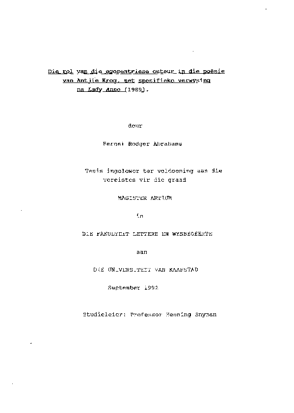 (PDF) Die rol van die egosentriese outeur in die poësie van Antjie Krog ...