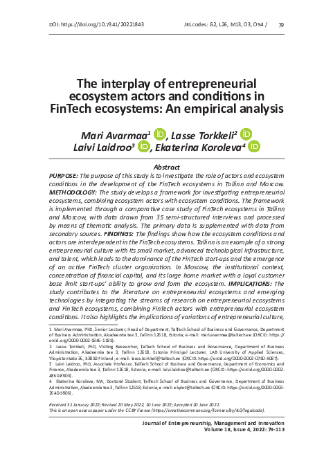 (PDF) The interplay of entrepreneurial ecosystem actors and conditions ...