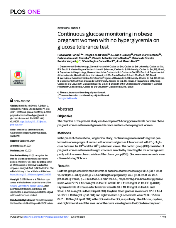 (PDF) Continuous glucose monitoring in obese pregnant women with no ...