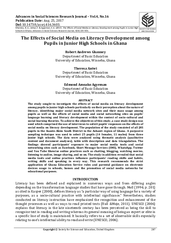 (PDF) The Effects of Social Media on Literacy Development among Pupils ...