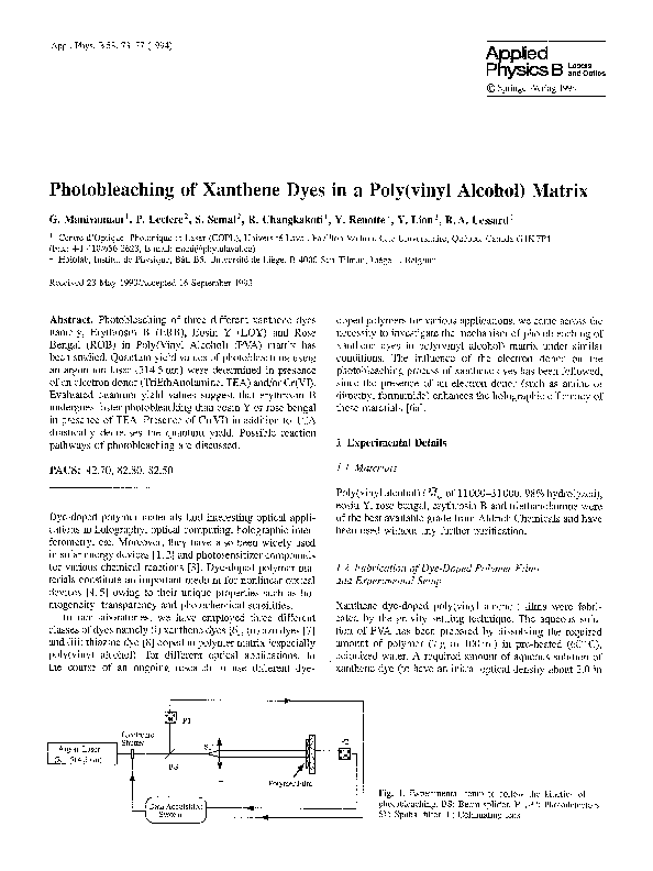 (PDF) Photobleaching of xanthene dyes in a poly(vinyl alcohol) matrix