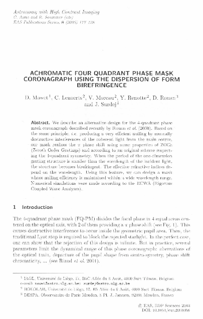 (PDF) Achromatic Four Quadrant Phase Mask Coronagraph using the ...