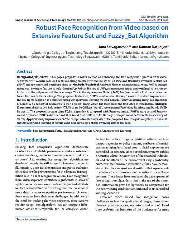 (PDF) Robust Face Recognition from Video based on Extensive Feature Set ...