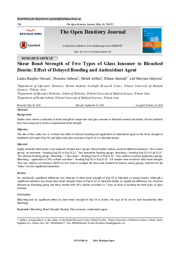 (PDF) Shear Bond Strength of Two Types of Glass Ionomer to Bleached