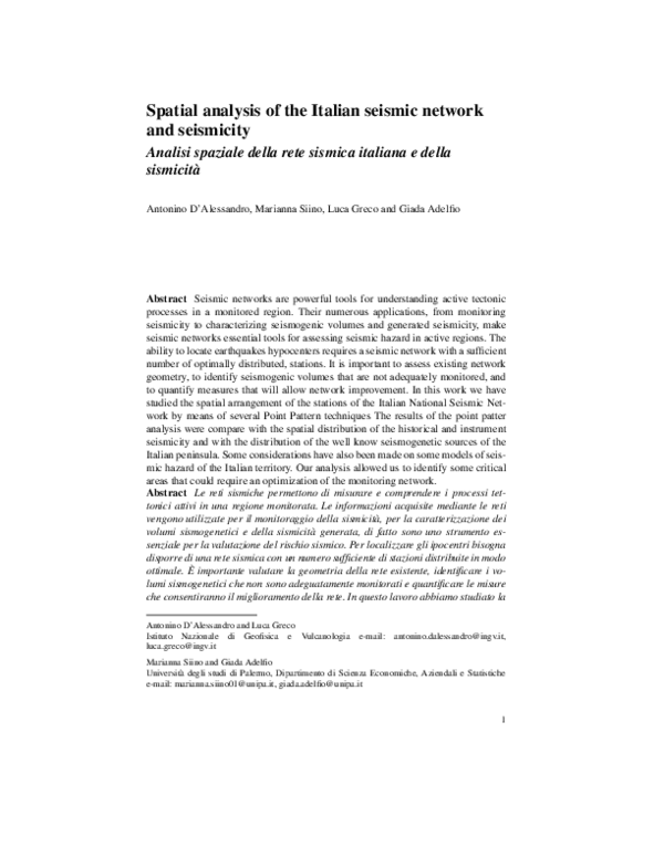 (PDF) Spatial analysis of the Italian seismic network and seismicity
